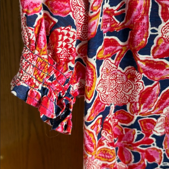 Fat Face Florence Indigo Blue Batik Floral Short Sleeve Top - Picture 3 of 9